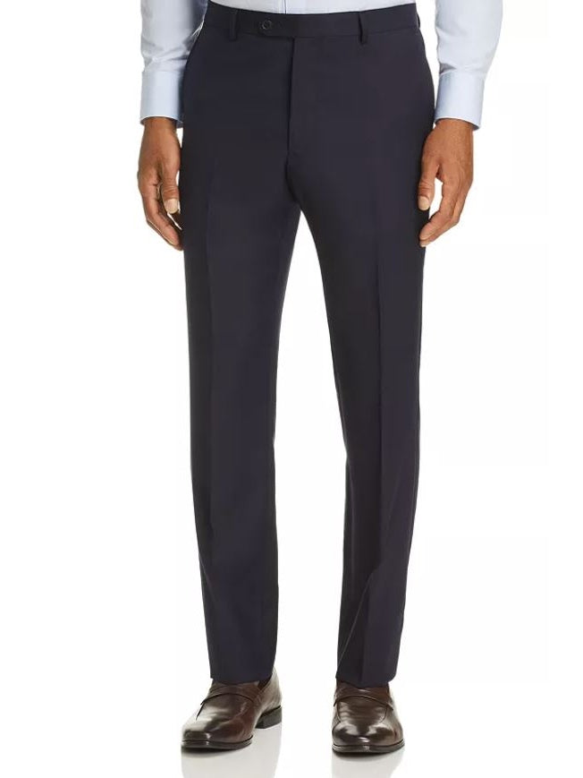 John Varvatos Navy Blue 100% Wool Classic Fit Dress Pants - The Suit Depot