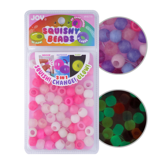 Joy Round Squishy Hair Beads X-Large, 80 Count, UV Glow-in-Dark  Clear Mix