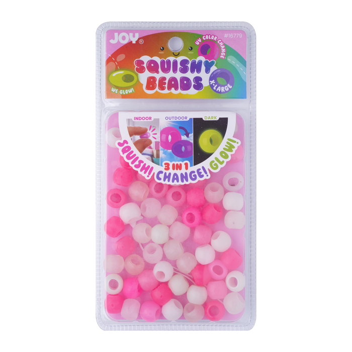 Joy Round Squishy Hair Beads X-Large, 80 Count, UV Glow-in-Dark  Clear Mix