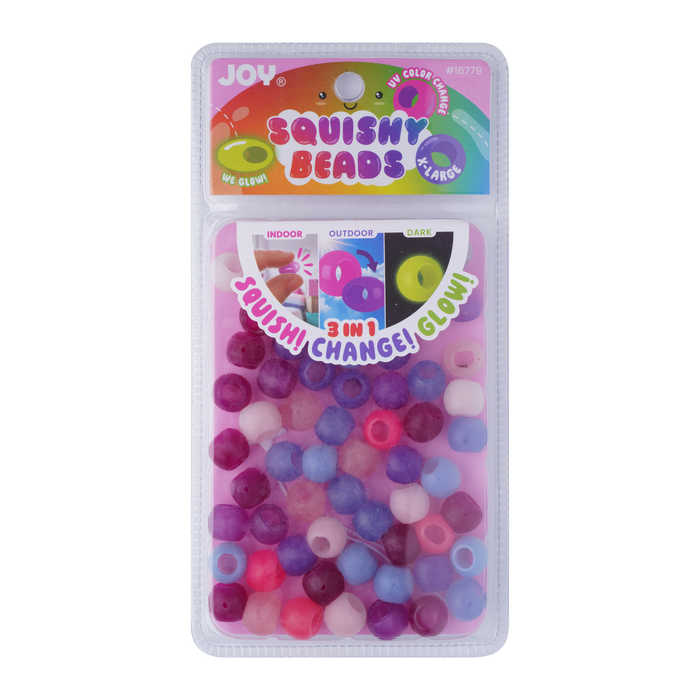 Joy Round Squishy Hair Beads X-Large, 80 Count, UV Glow-in-Dark  Clear Mix