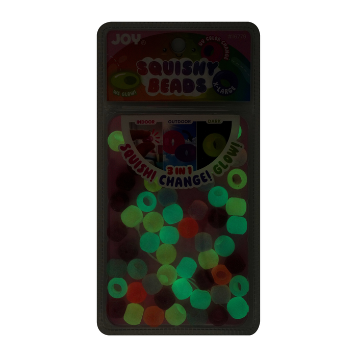 Joy Round Squishy Hair Beads X-Large, 80 Count, UV Glow-in-Dark  Clear Mix