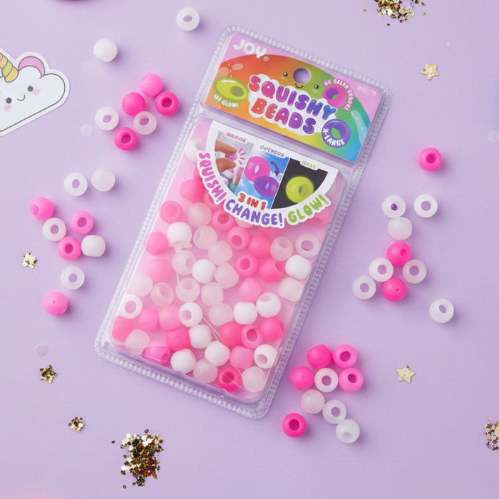 Joy Round Squishy Hair Beads X-Large, 80 Count, UV Glow-in-Dark  Clear Mix