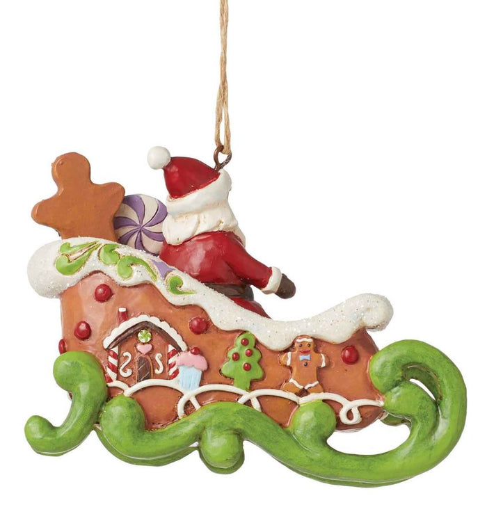 JS Gingerbread Santa in Sleigh Ornament
