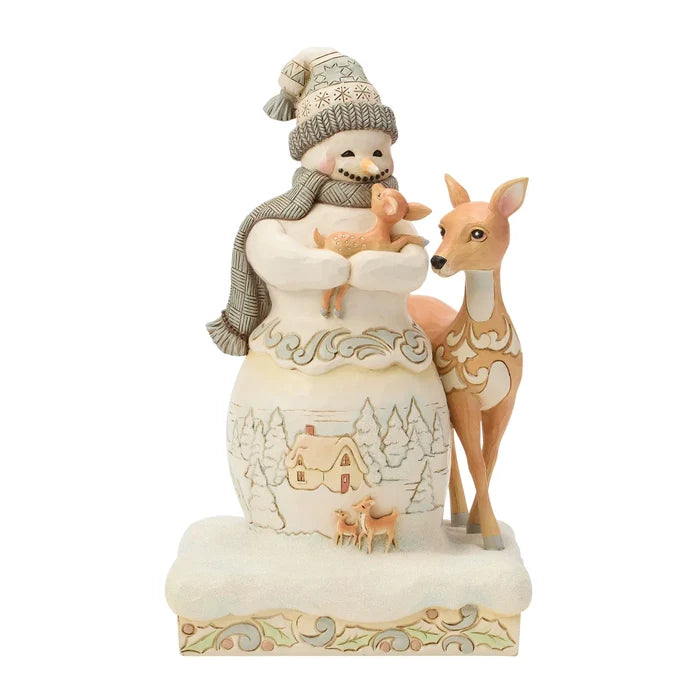 JS Woodland Snowman Holding Fawn