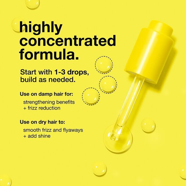 Hair Care Canada K18 Molecular Repair Hair Oil dropper showing highly concentrated formula benefits on yellow background