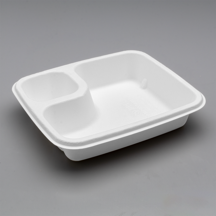 Karat Earth 7.5''x 6.5'' Fiber Nacho Tray | 2-Compartment | White | PFAS-Free