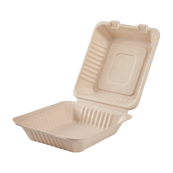 Karat Earth 8 x 8 Fiber Hinged Container | Natural | PFAS-Free