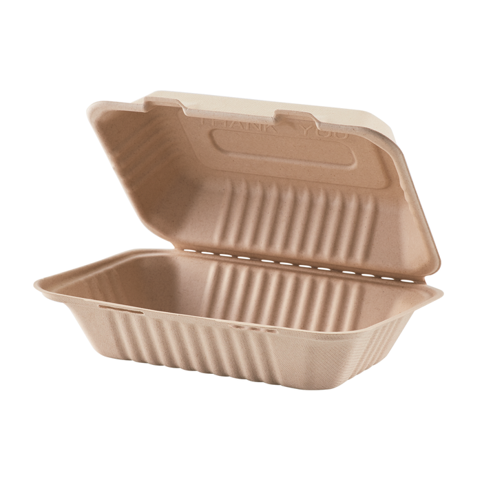 Karat Earth 9 x 6 Fiber Hinged Container | Natural | PFAS-Free