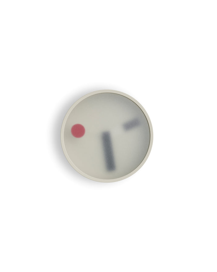 Zoomed out front view of Gray Kehai Clock by Koizumi studio against white background.