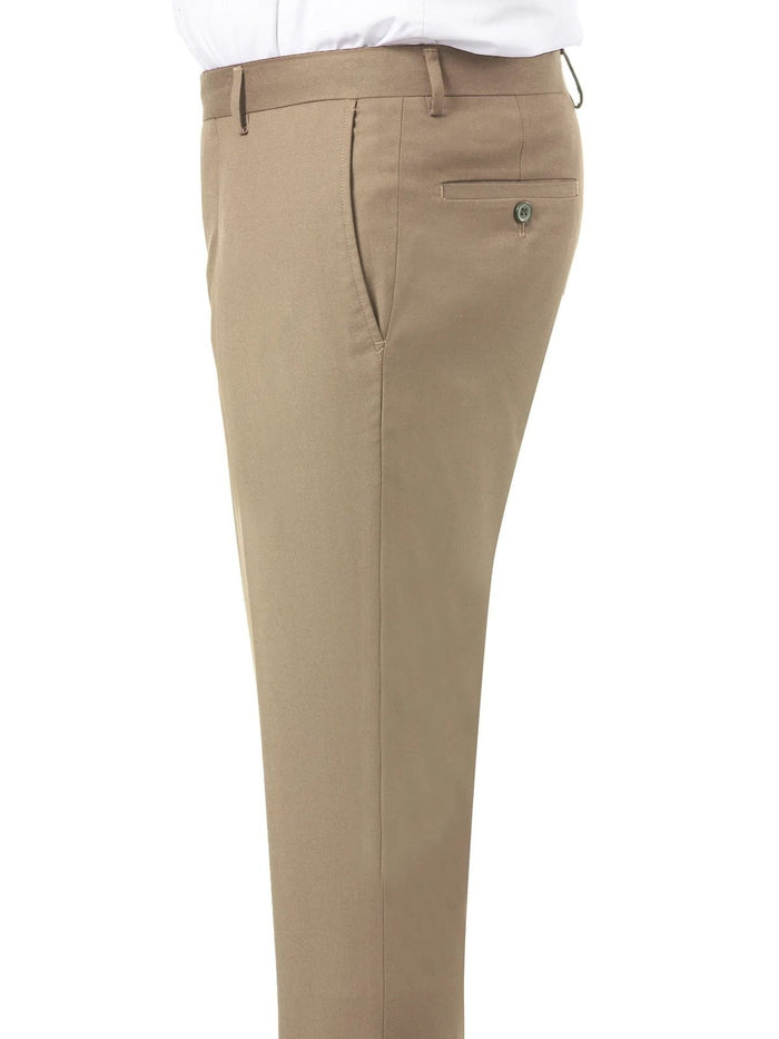 Kent Park PANTS Kent & Park Mens Solid Khaki Tan Regular Fit Flat Front Dress Pants