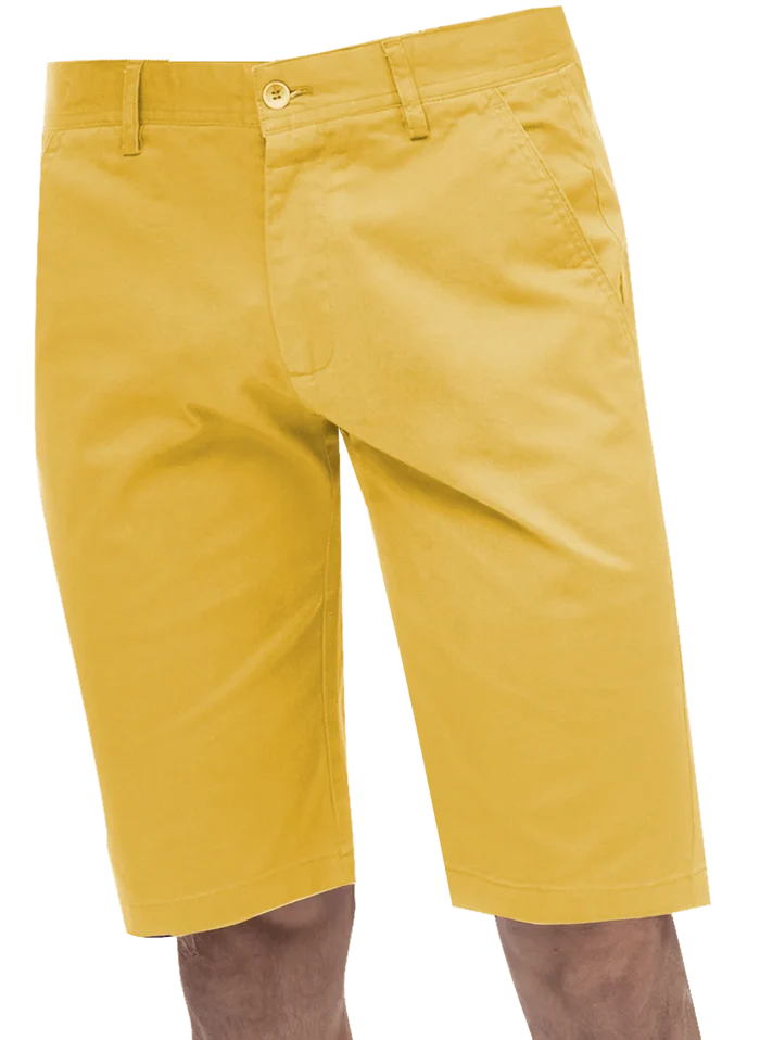Kent Park PANTS Kent & Park Mens Solid Yellow Classic Fit Flat Front Shorts