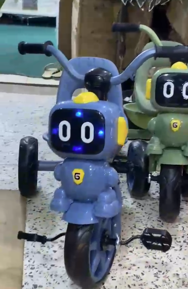 Kids Robot Face Tricycle Bike | LED Eyes | Music | Ages 1-4 Years | Blue & Green