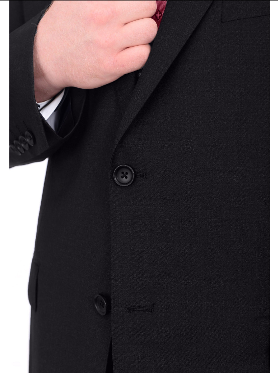 Label M Mens Solid Black Regular Fit 100% Wool 2 Button Blazer Sportcoat