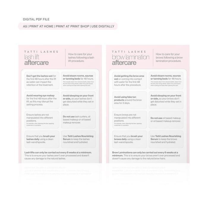 Lash & Brow Aftercare Card