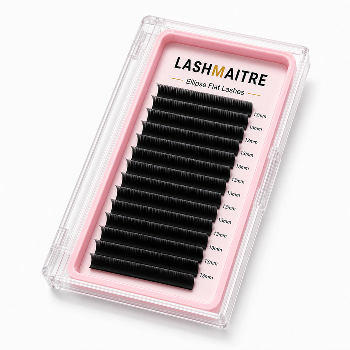LASHMAITRE Ellipse Flat Lashes 0.20mm 45 degree curl and fiber detail