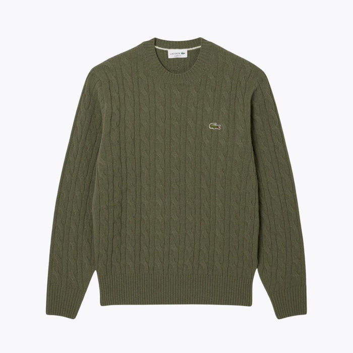 LC Cable Knit Carded Wool Crew Neck Sweater