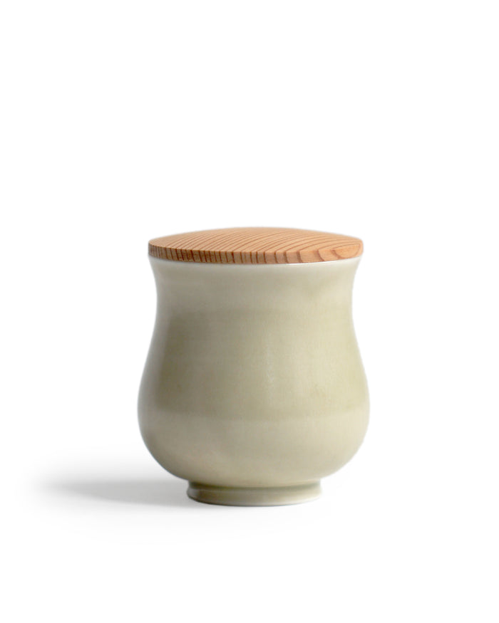Cedar Lidded Gourd Teacup by Simplicity silhouetted against white background