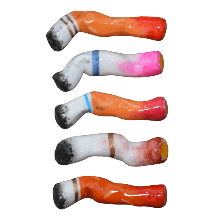 Lipstick-Stained Ceramic Cigarettes – Set of 5 Handcrafted Sculptures
