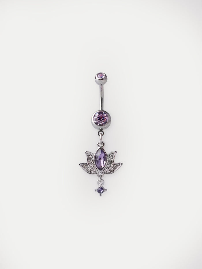 Lotus Gem Navel Barbell 14G | Purple-Image 1