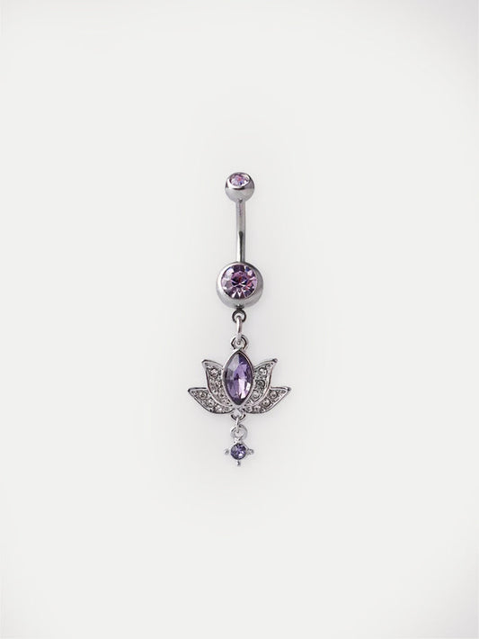 Lotus Gem Navel Barbell 14G | Purple-Image 1