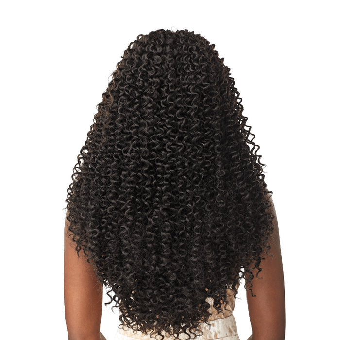 SENSATIONNEL Island Twist crochet braids showing long, dark, tightly curled hair from the back