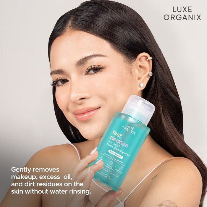 Luxe Organix First Cleanse Acne Derm+ Micellar Cleansing Water 300ml ماء التنظيف الميسيلار لوكس أورجانيكس فيرست كلينز لعلاج حب الشباب ديرم+ - Princess Cosmetics Qatar