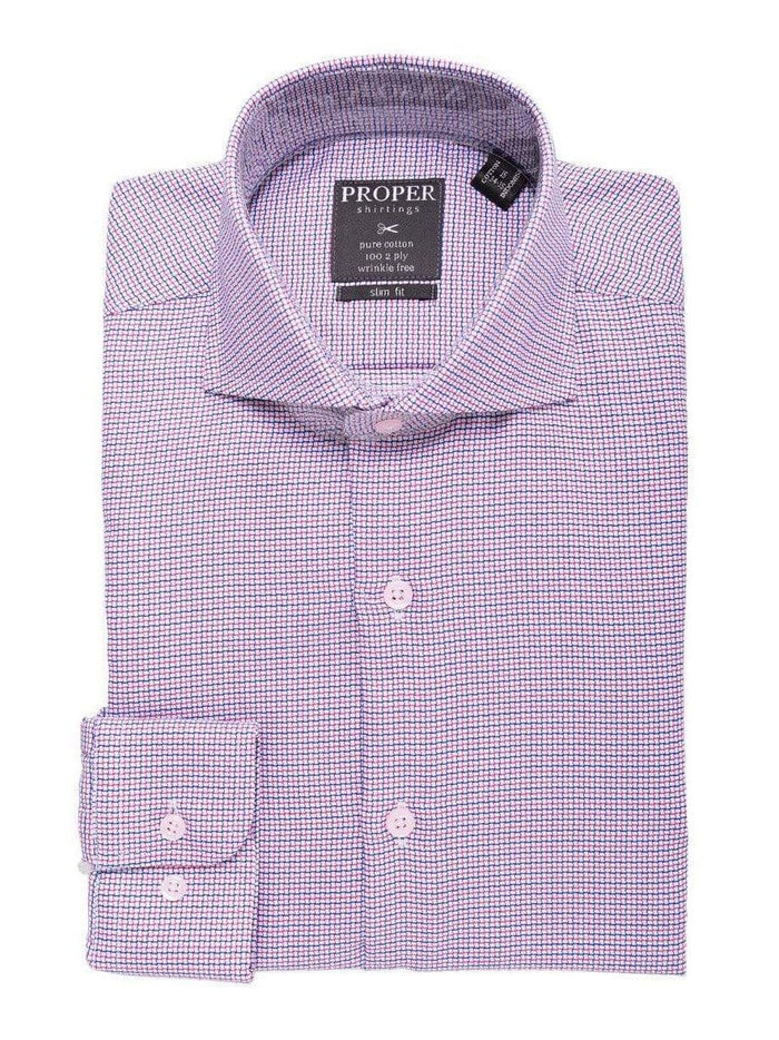 Proper Shirtings SHIRTS 16 1/2 / 34/35 Mens 100% Cotton Red Check Cutaway Collar Wrinkle Free Slim Fit Dress Shirt