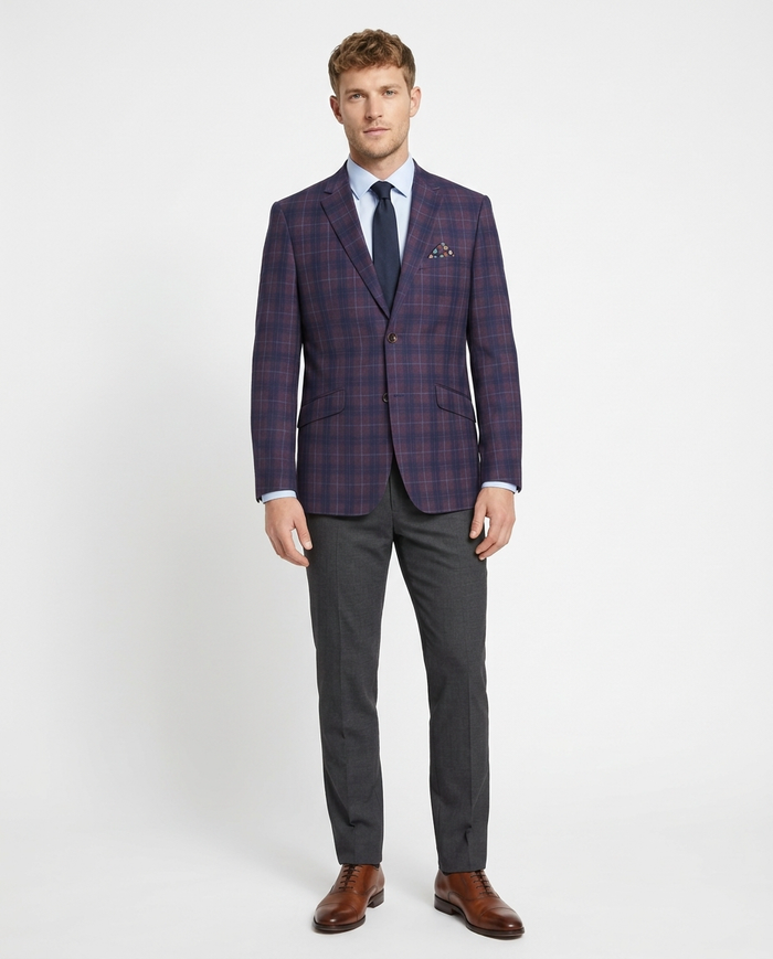 Men's 2 Buttons Slim Fit Blazer Premium Plaid Sport Coat - The Suit Depot