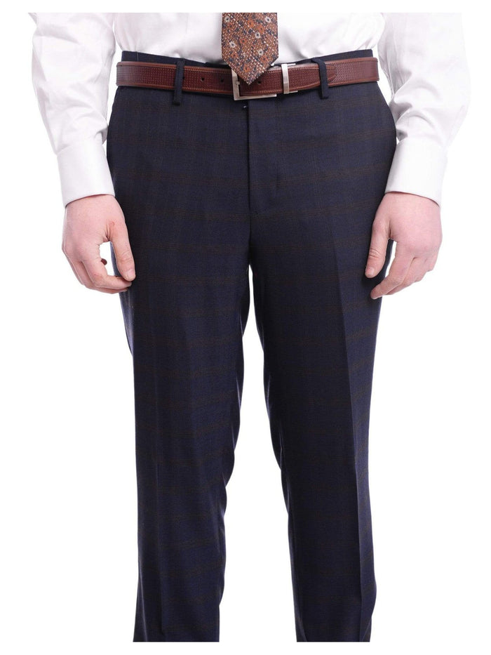 Arthur Black PANTS Mens Arthur Black Slim Fit Blue Plaid Flat Front Wool Dress Pants
