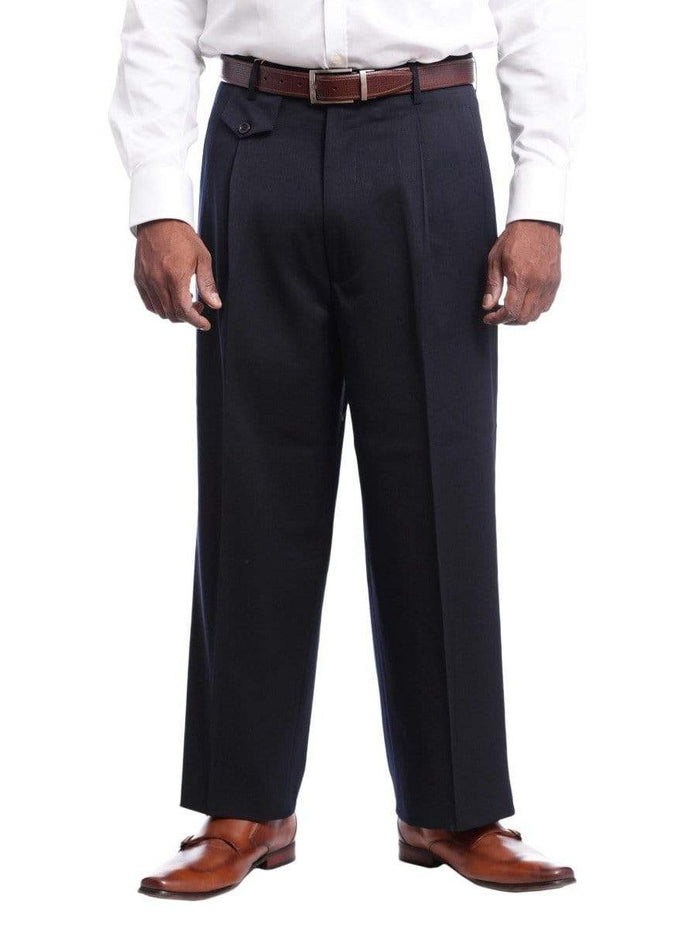 Black Diamond PANTS 36W Mens Black Diamond Classic Fit Solid Navy Blue Pleated Wool Dress Pants