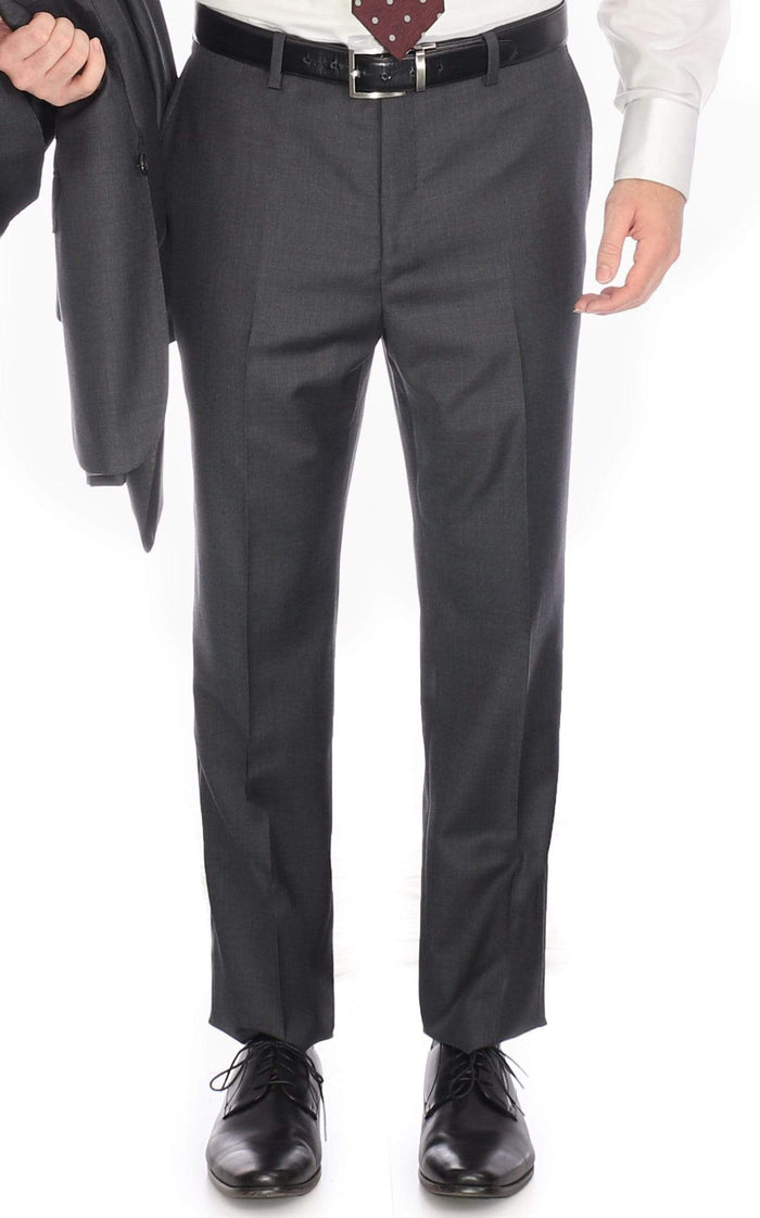 Blujacket PANTS Mens Blujacket Charcoal Grey 100% Wool Classic Fit Dress Pants