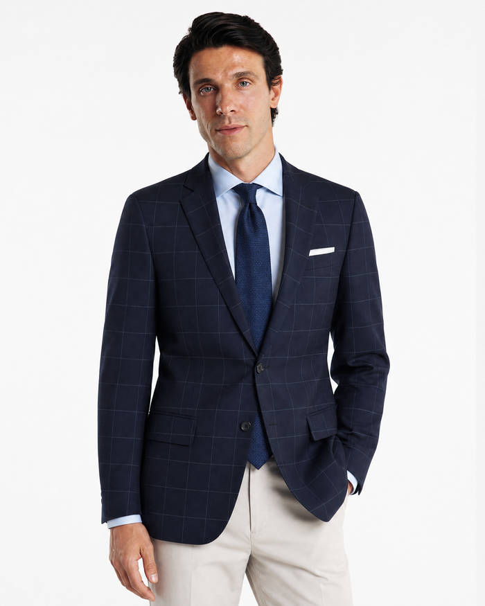 Men's Calvin Klein Navy Blue Windowpane Slim Fit Wool Blazer Sportcoat