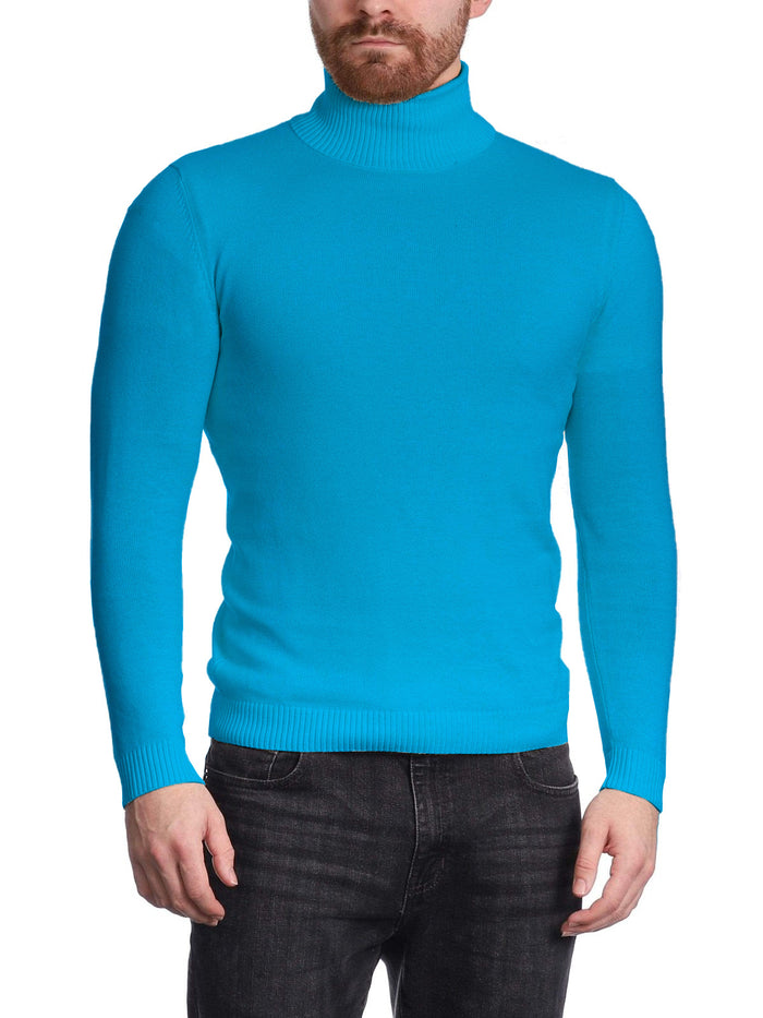 Arthur Black Men's Caribbean Blue Pullover Cotton Blend Turtleneck Sweater Shirt - The Suit Depot