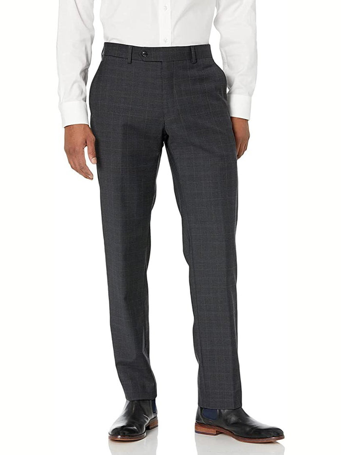 Tommy Hilfiger PANTS Men's Charcoal w/ Grey Light Blue Windowpane Wool Classic Fit Pants