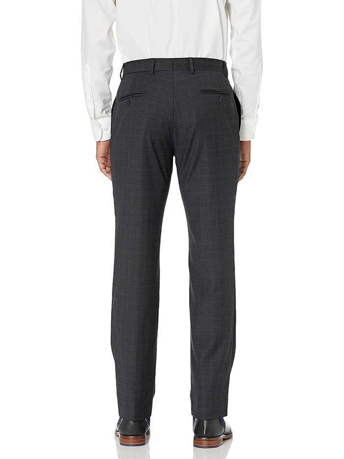 Tommy Hilfiger PANTS Men's Charcoal w/ Grey Light Blue Windowpane Wool Classic Fit Pants
