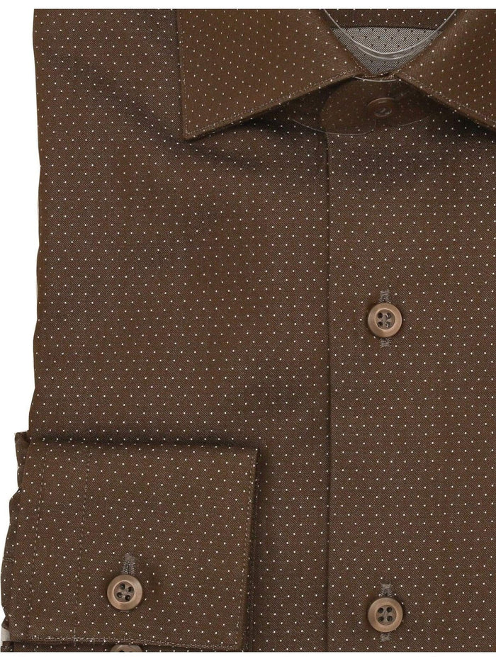 Brand M SHIRTS Men's Classic Fit Brown & White Polka Dot Cutaway Collar Cotton Dress Shirt