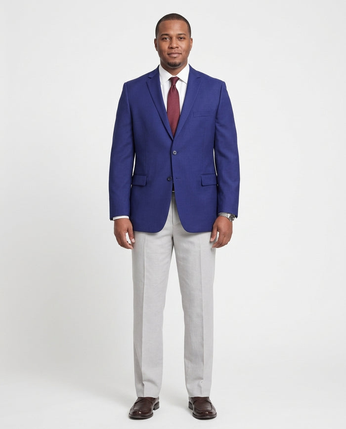 Mens Classic Fit Solid Royal Blue Two Button Wool Blazer Sportcoat