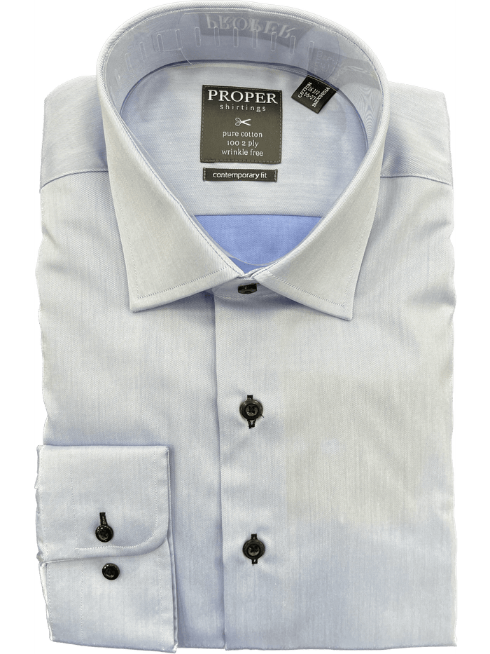 Mens Classic Solid Sky Blue With Blue Black buttons Spread Collar Cotton Dress Shirt