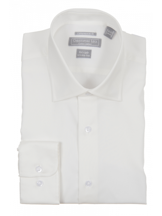 Men's Contemporary Fit Solid Off White Spread Collar Cotton Wrinkle Free Dress Shirt - The Suit Depot