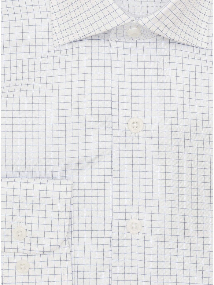 Brand P & S SHIRTS Mens Cotton Blue Checkered Slim Fit Cutaway Collar Wrinkle Free Dress Shirt