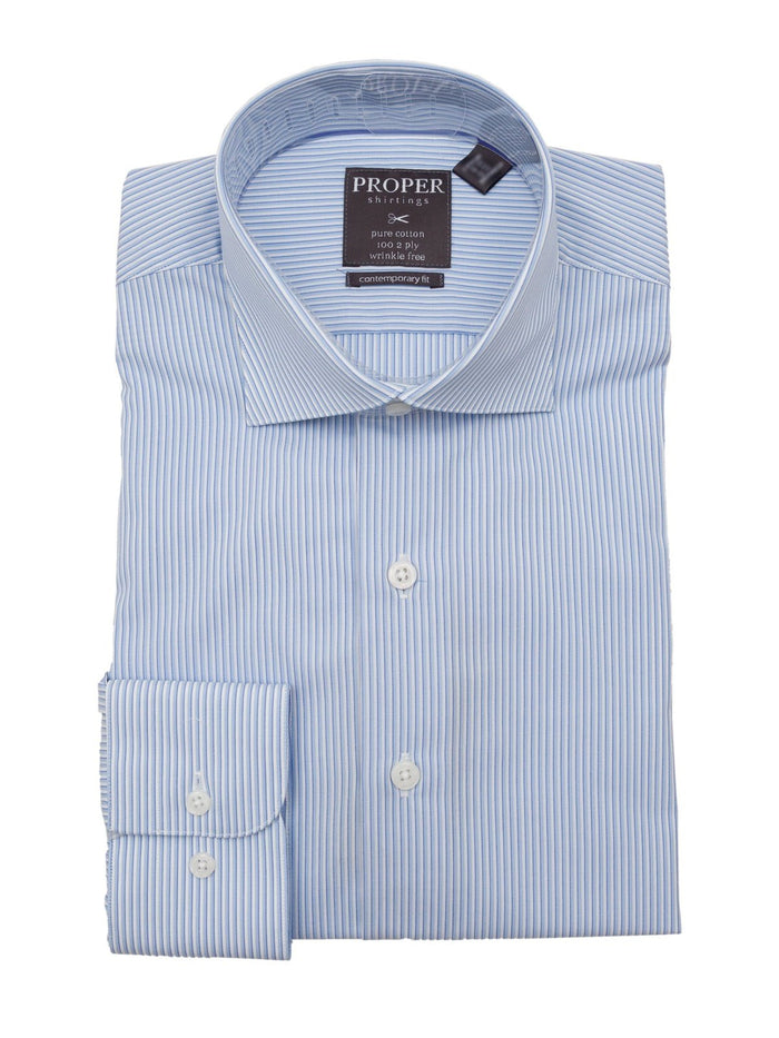 Brand P & S SHIRTS Mens Cotton Blue Striped Slim Fit Spread Collar Wrinkle Free Dress Shirt