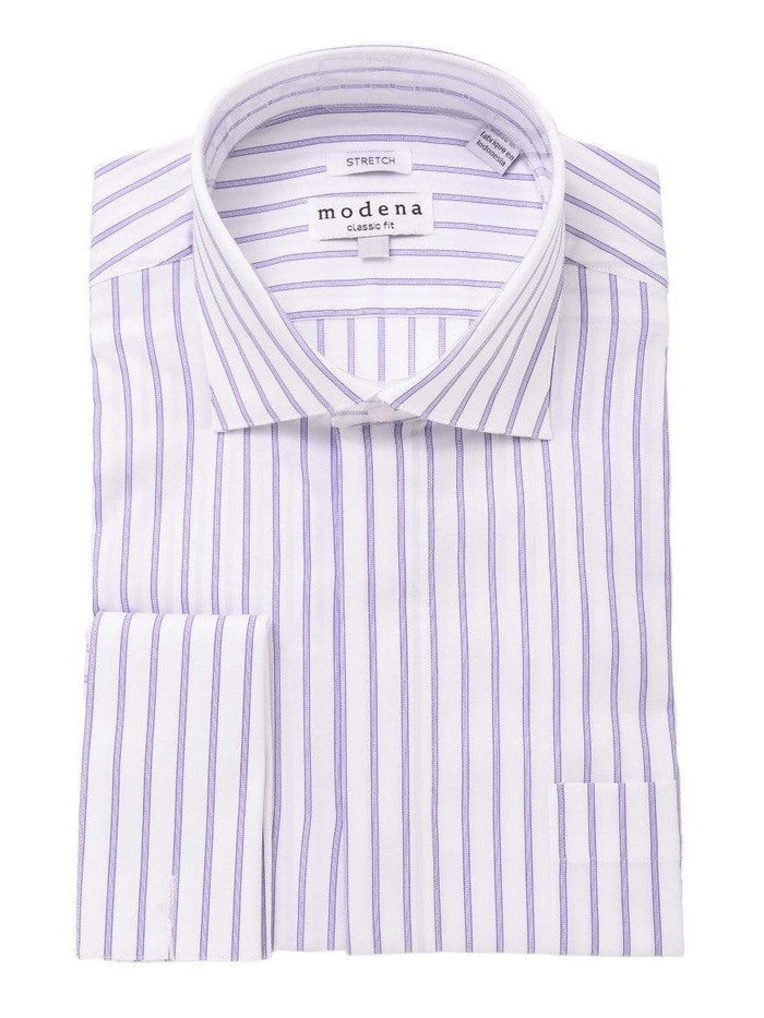 Modena SHIRTS 14 1/2 32/33 Mens Cotton Purple Striped Slim Fit Spread Collar Stretch Dress Shirt