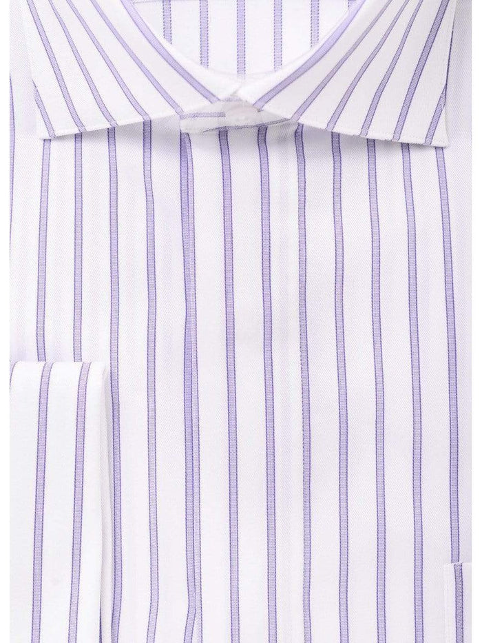 Modena SHIRTS Mens Cotton Purple Striped Slim Fit Spread Collar Stretch Dress Shirt