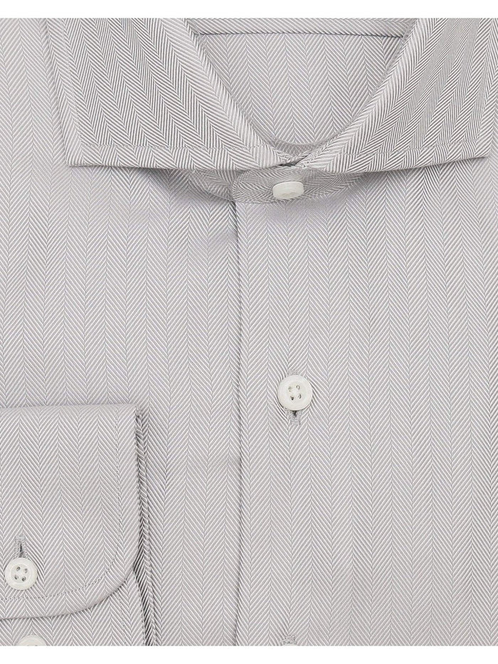 Brand P & S SHIRTS Mens Cotton Solid Gray Slim Fit Spread Collar Wrinkle Free Dress Shirt