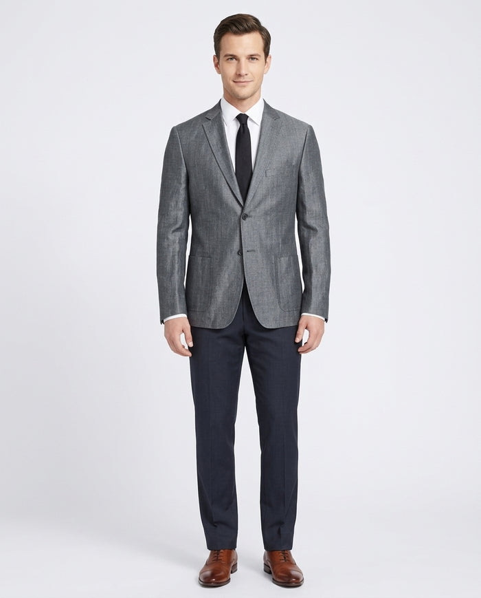 Men's DKNY Classic Fit Gray Half Lined Lightweight Linen Summer Blazer Sportcoat