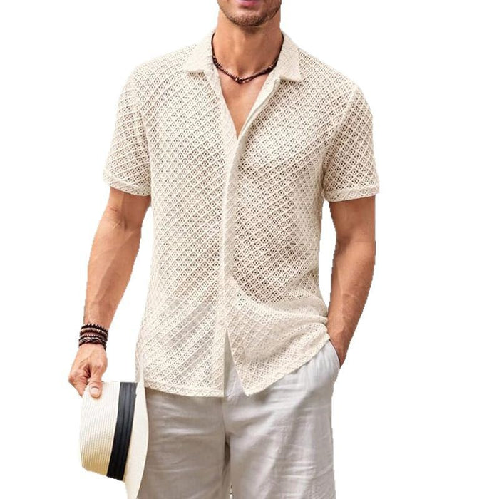 Men's Mesh Beach Shirt - Short Sleeve Lapel Summer Top