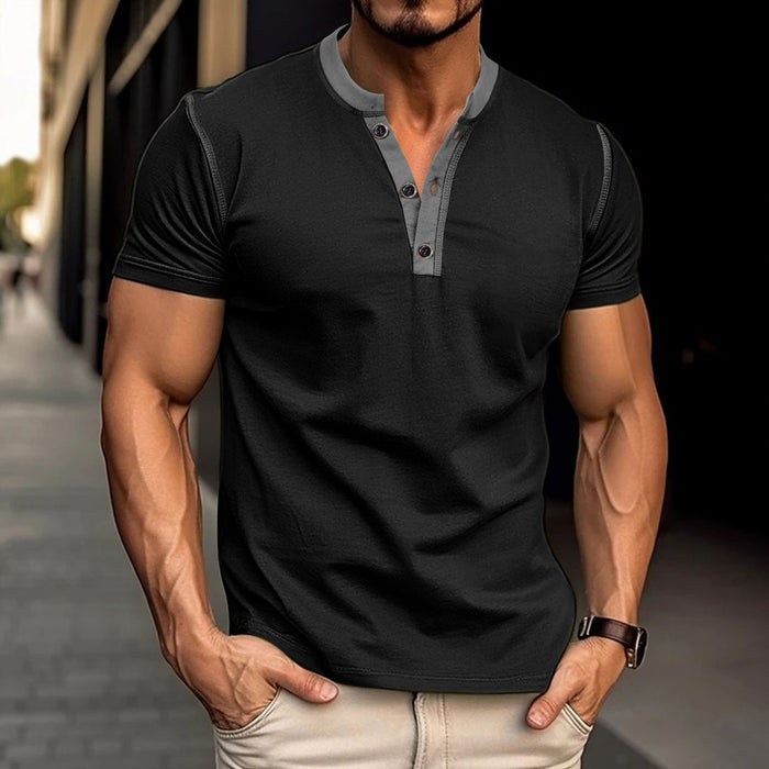 Men's Short Sleeve Polo Shirt - V-Neck Button-Up
