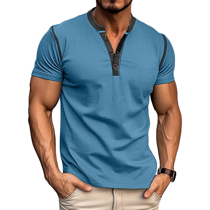 Men's Short Sleeve Polo Shirt - V-Neck Button-Up