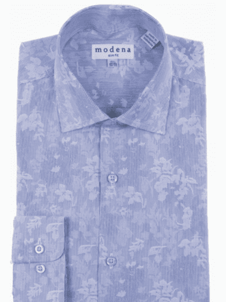 Brand M Shirts Mens Slim Fit Blue & White Floral Spread Collar Cotton Blend Dress Shirt