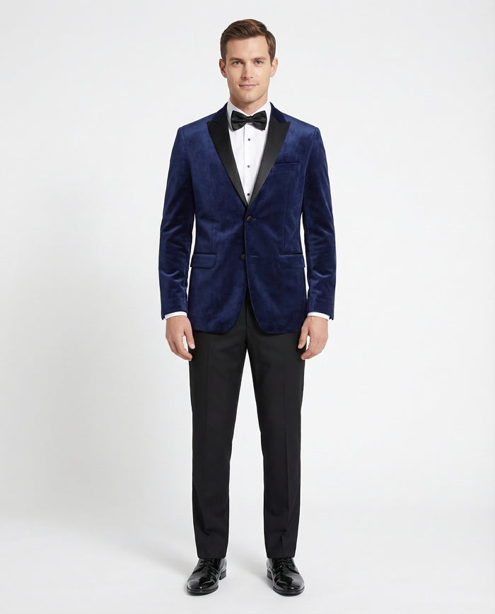 Men's Slim Fit Peak Lapel Stretch Blue Tuxedo Blazer